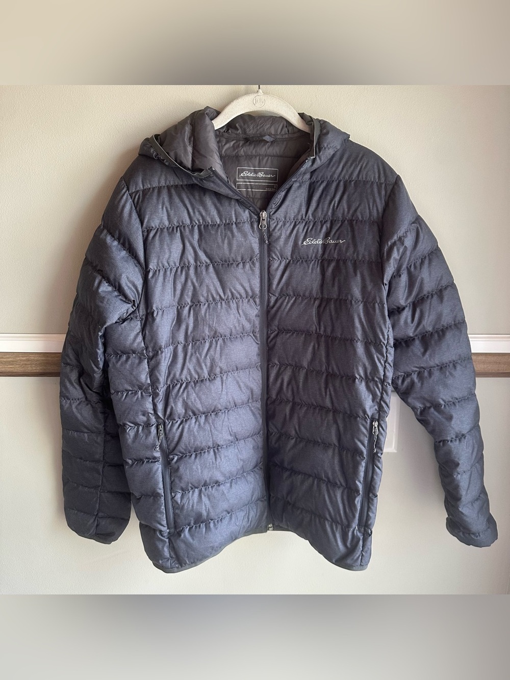 Eddie Bauer EB650 CirrusLite Jacket Gray Hooded Down Puffer Packable​